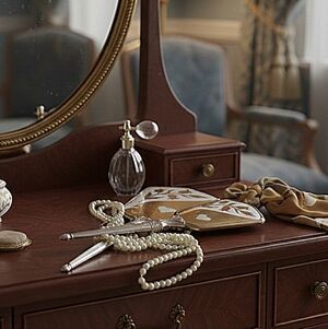 ​Vintage Art Deco Mirror & Brush Set | Gold & Silver Tulip Heart Celluloid